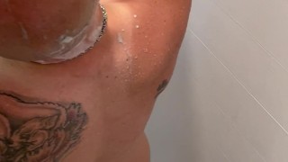Muscular Tatted Bald Bearded man Showers after a Long Day…OF@TattedBigBear