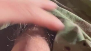 Army soldier jerks off in his OCPs in his barracks room