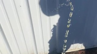 Anal Virgin Twink Public Peeing Pissing on Daddy’s Workshop Building