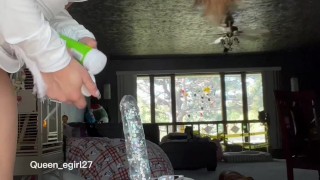 Pawg queen_egirl twerks in cute cowgirl outfit, riding big dildo