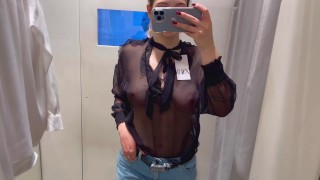 Trying on Haul Transparent See through Clothing Sexy Girl Hard Nipples