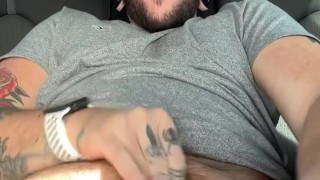 FTM Jake Orion stretches his pussy in the backseat