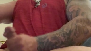 Bored Buff Bearded Man in Hotel, solo Jerk off @TattedBigBear