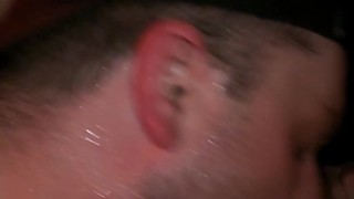 PUshing 9inch dildo into a bloke as I suck his dick in sling