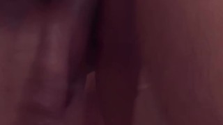 Horny hairy guy precums while riding 10 inch dildo in shower
