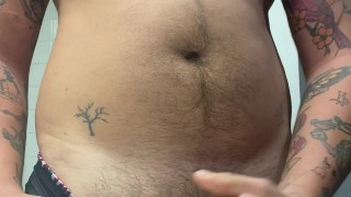 Solo male bathroom with up close cum shot