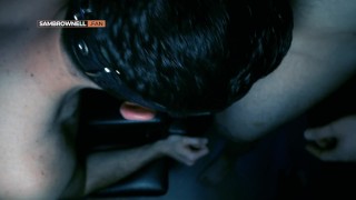 Blindfolded jock centre of group attention