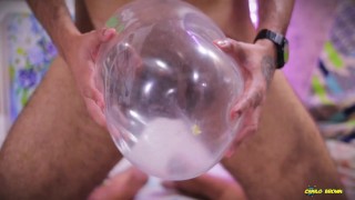 Looner Condom Popping Camilo Brown Popping Inflated Condoms With His Big Uncut Cock And Lick His Cum