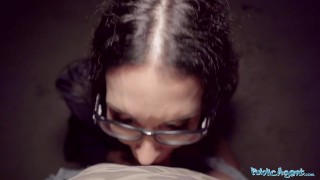 Public Agent Big tits MILF teacher gives big dick deepthroat pov blowjob