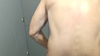 wanking in the gym shower