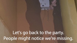 Company Year-End Party. Married woman gives blowjob in a corner of the party.