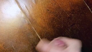 Straight Hung Jock Milks His Big Uncut Cock On The Table