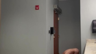 Slave crawling nose to floor in public bathroom