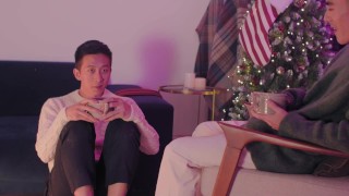 Asian College boys flip fuck at Christmas dinner