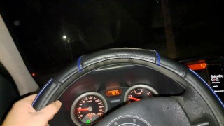 Horny Housewife Fucks the Delivery Guy Outdoor in His Car at Night