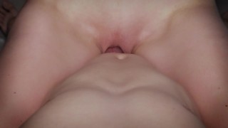 My stepsister is rubbing her wet pussy on my dick so I can't resist and I cum