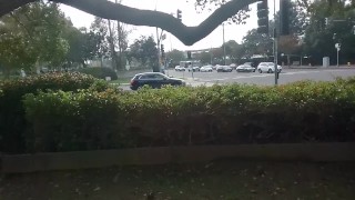 Naked muscular masturbator at a busy intersection and a busy park