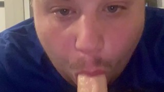 Dad-bod Deep Throats a Dildo (HOT!)