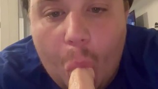 Dad-bod Deep Throats a Dildo (HOT!)