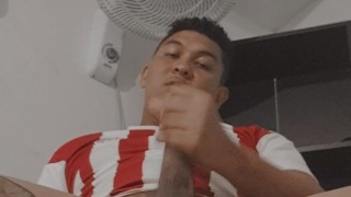 Very hot, the boy touches his cock