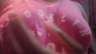 AMATEUR EBONY PlAYING WITH TiTES WHILE ROOSTER CROW