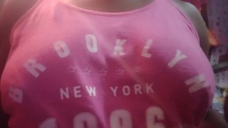 AMATEUR EBONY PlAYING WITH TiTES WHILE ROOSTER CROW