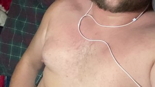 Cute young chubby bear shoots his load