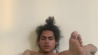 Hippie has kinky solo session (bare feet)
