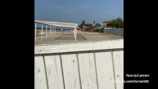 Milf lady fuck in public place with guy in thong
