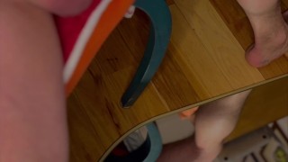 Bisexual guy edges cock! 2 min orgasm multicum mirror