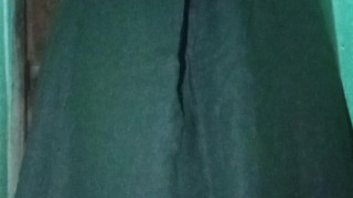 Indian gay Crossdresser Gaurisissy in Green Saree pressing her big Boobs and fingering in her ass