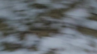 Desperation MILF piss on a Winter road, caught by motorist.