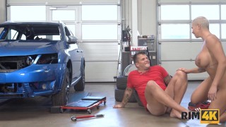 RIM4K. Short-haired pornstar Chloe Lamour licks car mechanic's anus and fucks