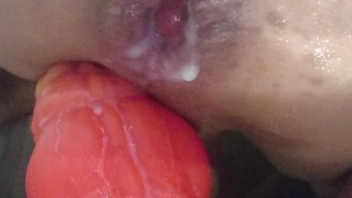 ディルドで疑似ローション中だし