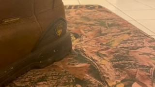 Pissing on my work boots in the bathroom