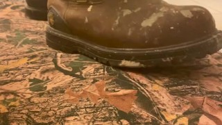 Pissing on my work boots in the bathroom