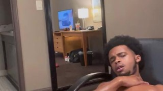 Hung black step son having an intense masturbation session while house keeping is next door 😅
