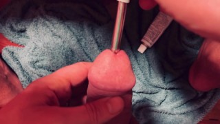 He is stretching his peehole waiting for me to finger his urethra!