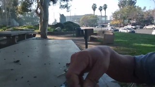 Naked, horny and RISKY exhibitionist jerking off in direct sight of traffic