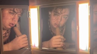 Transboy Mirror Oral, 3 angle throat fucking with a toy.