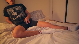 Young Hot Latino Teen With Big Dick Masturbates in Tight Black Shorts (Twunk/Twink)