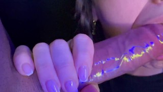 CLOSE UP - 4K HORNY CONDOM BLOWJOB I broke the condom and I take all the cum in my mouth