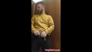 Jerk off and cum in a restaurant toilet
