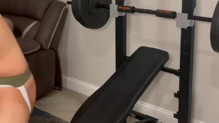 Riding uncut dildo after workout