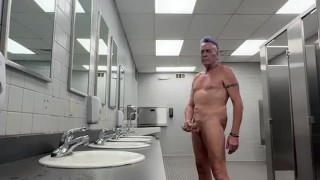 Naked jack off in public restroom
