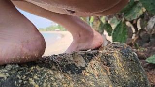 Panties Off n Close Up PEE on Public Beach