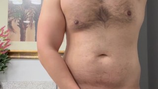 Beefcake strips, spits, and strokes thick cock before moaning cumshot