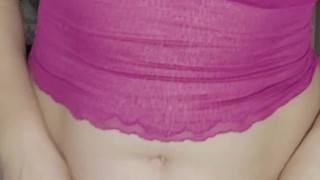 Tits jumping in pink lingerie