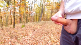 Two massive cumshots in the forest, what a huge semen stream