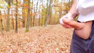 Two massive cumshots in the forest, what a huge semen stream